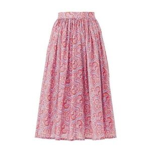 Alcoolique Mafalda Red/Blue Paisley Boho Midi Pleated Skirt Cotton 6/8 Circle